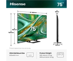 Televizorius TV Hisense ULED 75E8S MiniLED QLED-TV - 75 inch 4K UHD Smart TV