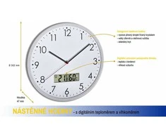 Analoginis sieninis laikrodis su skaitmeniniu termometru ir higrometru TFA 60.3048