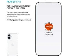 Fixed Fiksuoti šarvai | Ekrano apsauga | Apple | iPhone 15 / iPhone 16 | Grūdintas stiklas | Juodas