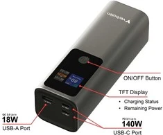 Verbatim Charge 'n' Go Power Bank, 27000mAh, 2× USB-C PD 3.1 140W + USB-A QC 3.0 18W, Pilkas