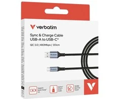 Verbatim cable Sync &amp; Charge USB-A to USB-C 18W 120 cm, Juodas