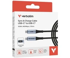 Kabelis Verbatim Sync & Charge USB-C į USB-C 100W display 120cm juodos spalvos 31848