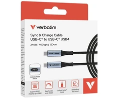 Kabelis Verbatim Sync & Charge USB-C į USB-C 40Gb/s 240W display 120cm juodos spalvos 31849