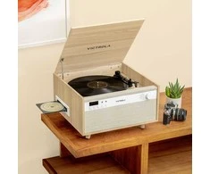 Daugiafunkcis grotuvas Victrola Century 6-in-1 VTA-820SB-NAT-INT su CD, kasečių ir patefono funkcija, smėlio spalvos