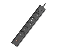 Viking tinklo praplėtimo lizdas YC53, 5x AC 230V, 1x USB-A, 2x USB-C, ilgis 1,5 m, juodas