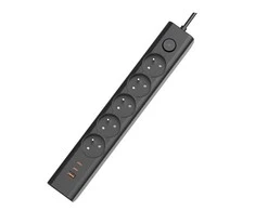 Viking tinklo praplėtimo lizdas YC53, 5x AC 230V, 1x USB-A, 2x USB-C, ilgis 1,5 m, juodas