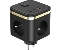 Viking adapter sieciowy Y33, 3x 230 V, 1x USB-A, 2x USB-C, przycisk ON/OFF, juoda