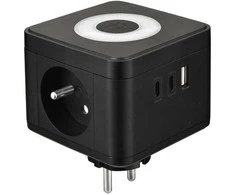 Viking maitinimo adapteris Y23L, 2x 230 V, 1x USB-A, 2x USB-C, jutiklinė lemputė, juoda
