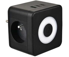 Viking maitinimo adapteris Y23L, 2x 230 V, 1x USB-A, 2x USB-C, jutiklinė lemputė, juoda