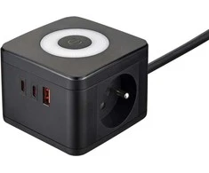 Viking maitinimo adapteris YC23L, 2x 230 V, 1x USB-A, 2x USB-C, jutiklinis šviestuvas, ilgis 1,4 m, juodas