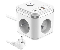 Viking maitinimo adapteris YC33, 3x 230 V, 1x USB-A, 2x USB-C, ON/OFF mygtukas, ilgis 1,4 m, baltas