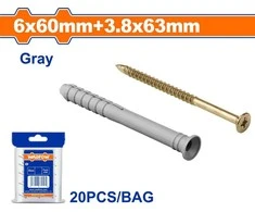 Wadfow dowel 6x60mm+screw 3.8x63mm, set of 20