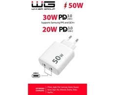 „Winner Group WG“ – maitinimo adapteris 2x USB-C 50W, 1x USB-C PD 30W + 1x USB-C PD 20W, baltas