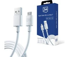 3MK Hyper Cable USB-A – Micro USB 1,2 m 5 V 2,4 A Baltas kabelis