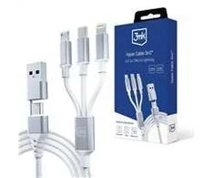 3MK Hyper Cable 3in1 USB-A/USB-C – USB-C/Micro/Lightning 1,5m baltos spalvos