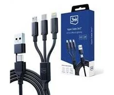 3MK Hyper Cable 3in1 USB-A/USB-C - USB-C/Micro/Lightning 1,5m juodos spalvos