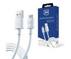 3MK Hyper kabelis USB-A - Micro USB1.2m 5V 2,4A baltos spalvos