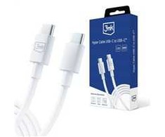 3MK Hyper Kabelis USB-C - USB-C 100W 1.2m baltos spalvos Kabelis