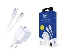3mk Hyper Charger PD GaN 25W laidinis įkroviklis USB-C kabelis - baltos spalvos