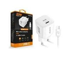 ALIGATOR išmanusis tinklo mini įkroviklis PD 20W, 1x USB-C, USB-C/USB-C laidas, baltas