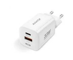 ALIGATOR išmanusis tinklo įkroviklis GaN, PD 33W, USB-A + USB-C, baltas