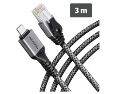 AXAGON ADE-CM30 USB-C 5 Gbps – Gigabit Ethernet adapteris su integruotu CAT6 RJ-45 tinklo kabeliu (3 m), Asix AX88179B