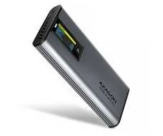„AXAGON“ išorinė metalinė dėžutė su USB-C 10 Gbps prievadu ir informaciniu ekranu, skirta M.2 NVMe ir SATA SSD diskams | EEM2-SD2