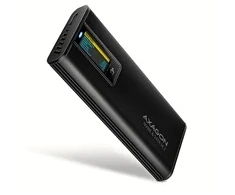 AXAGON EEM2-SD2B, USB-C 10Gbps externí box s displejem pro M.2 NVMe/SATA SSD, bezšroubkový, černý