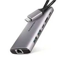 AXAGON HMC-6G2L 2x USB-A 10Gbps, 1x USB-C 10Gbps, 4K/60Hz HDMI, RJ-45, USB 3.2 Gen 2 šakotuvas, PD 100W, 15cm USB-C laidas