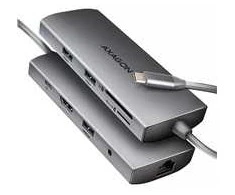 AXAGON HMC-8HLSA USB-C 3.2 Gen 1 šakotuvas, 3x USB-A + 4K/30Hz HDMI + SD / Micro SD, GLAN, garsas, PD 100 W, 20 cm USB-C laidas