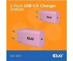 „Club 3D“ „Club3D Lifestyle“ įkroviklis USB-C, 30 vatų, 2 vnt., rožinis, mažmeninė kaina