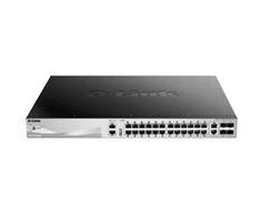 Šakotuvas D-Link DGS-3130-30PS/E L3 sukraunamas valdomas Gigabit PoE jungiklis, 24x PoE gigabit, 2x 10GBASE-T, 4x SFP+, 370W PoE