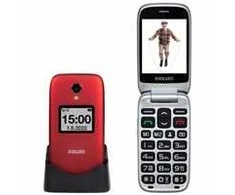 Mobilusis telefonas „Evolveo EasyPhone FS“, atlenkiamas 2,8 colio įstrižainės mobilusis telefonas senjorams su įkrovimo stovu (raudonos spalvos)
