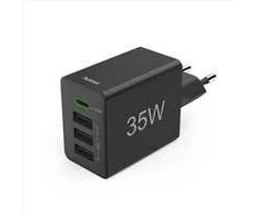 Hama 35W PD/QC 1x USB-C, 3x USB-A, juoda