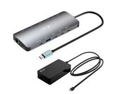 I-tec USB-C Metal Nano 3x Ekranas Docking Station 2x HDMI 1x USB-C video LAN Audio Skaitytuvas kart Maitinimas 140W + Įkroviklis 140W