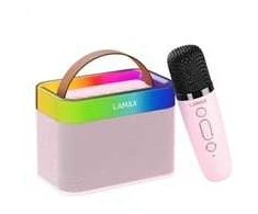 LAMAX KaraokeKid1 nešiojama kolonėlė su mikrofonu rožinės spalvos