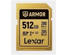 Atminties kortelė Lexar 512GB SDXC ARMOR Gold UHS-II U3, nerūdijančio plieno, IP68 (280/210 MB/s)