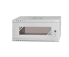 LEXI-Net 19" sieninė spinta Basic 4U 520x450, stiklinės durelės, be nugarėlės, išlankstoma, pilka