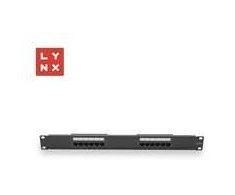 LYNX 19" komutacinė panelė, 12 prievadų, UTP Cat6, 50µ, neekranuota, juoda