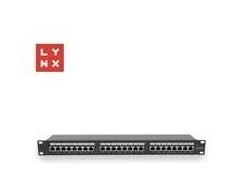 LYNX 19" komutacinė panelė, 24 prievadų, FTP Cat5e, 50µ, ekranuota, juoda