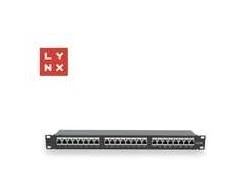 LYNX 19" komutacinė panelė, 24 prievadų, FTP Cat6a, 50µ, ekranuota, juoda