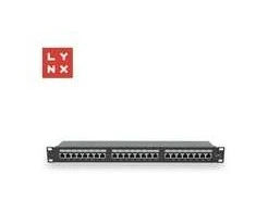 LYNX 19" komutacinė panelė, 24 prievadų, STP Cat6, 50µ, ekranuota, juoda