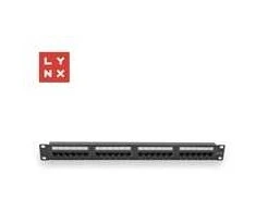 LYNX 19" komutacinė panelė, 24 prievadų, UTP Cat5e, 50µ, neekranuota, juoda