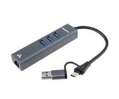 PremiumCord Adaptér USB-C a USB-A na Gigabit 10/100/1000Mbps + 3x USB 3.2 konektor