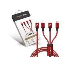 RhinoTech įkrovimo ir duomenų kabelis 3 viename USB-C (MicroUSB + Lightning + USB-C) 40 W 1,2 m raudonas