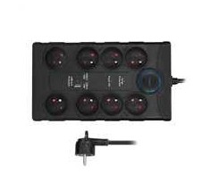 „Solight“ viršįtampių apsauga, 8 kontaktų, USB A+CA, 2 m, juoda