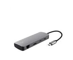 TRUST DALYX USB-C įkrovimo stotelė, 8 viename, HDMI, RJ45, 2xUSB-C, 2xUSB-A, Micro SD/SD kortelė, pilka