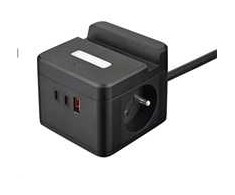 Viking maitinimo adapteris YC23H, 2x 230 V, 1x USB-A, 2x USB-C, jutiklinis šviestuvas, stovo funkcija, juoda