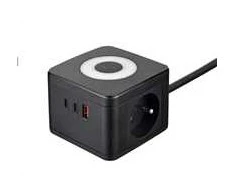 Viking maitinimo adapteris YC23L, 2x 230 V, 1x USB-A, 2x USB-C, jutiklinis šviestuvas, ilgis 1,4 m, juodas