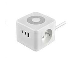 Viking maitinimo adapteris YC23L, 2x 230 V, 1x USB-A, 2x USB-C, jutiklinis šviestuvas, ilgis 1,4 m, baltas